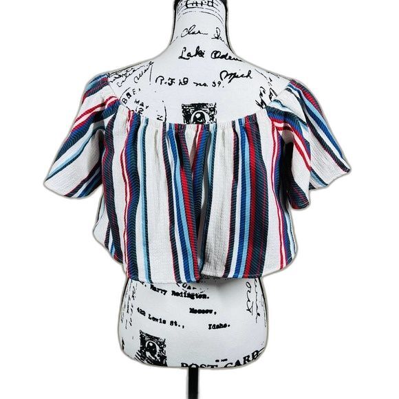 Lost  Wander white crop top women Striped Off Shoulder Crop Top size L boho - Picture 4 of 14